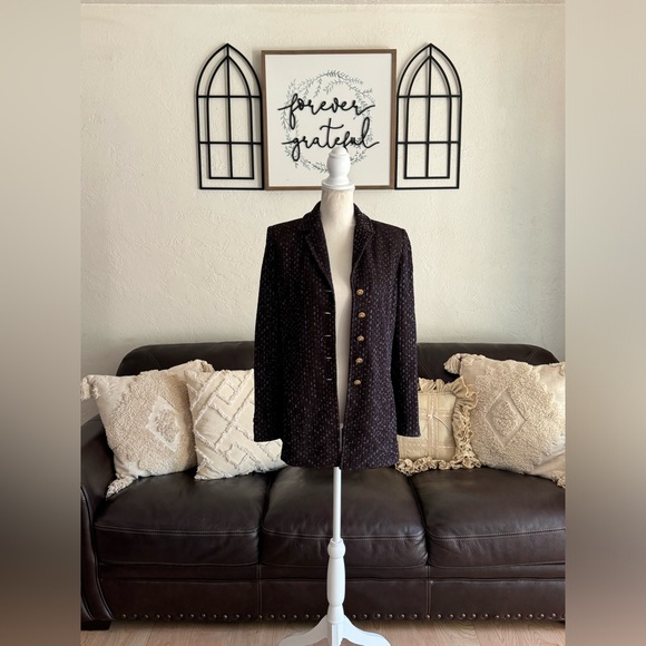 St. John Collection Brown & Blue Santana Knit Tweed Long Line Blazer Size US 4 - Picture 6 of 16